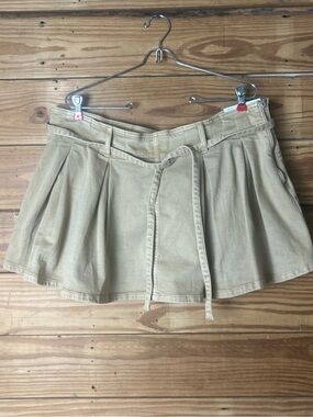 American Eagle Outfitters Tan Pleated Mini Skort with Waist Tie
